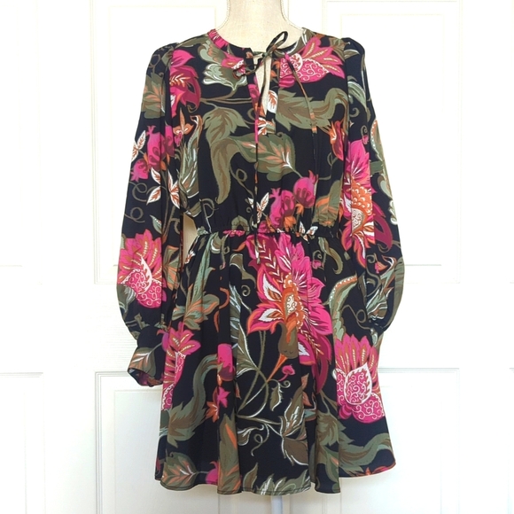 Georgie Floral Black and Pink Women's Dress - Picture 2 of 7